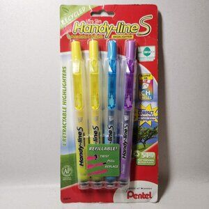 NEW Pentel Recycled Handy-Lines Slim Retractable Highlighters Pens 4 Pac…
